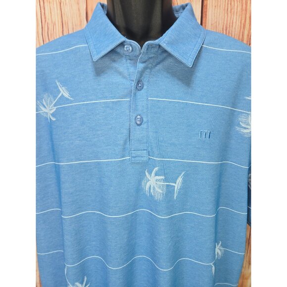 Travis Mathew Men's Blue Tropical Palm Tree Print Polo XL NWOT - Picture 3 of 7